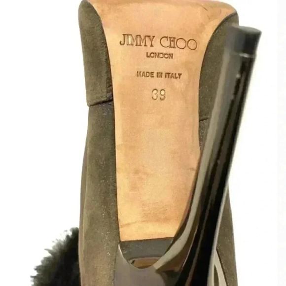 Jimmy Choo Gray Lamb Suede Faux Fur Anthracite Stiletto Ankle Boots  Size 8.5 - Picture 10 of 13